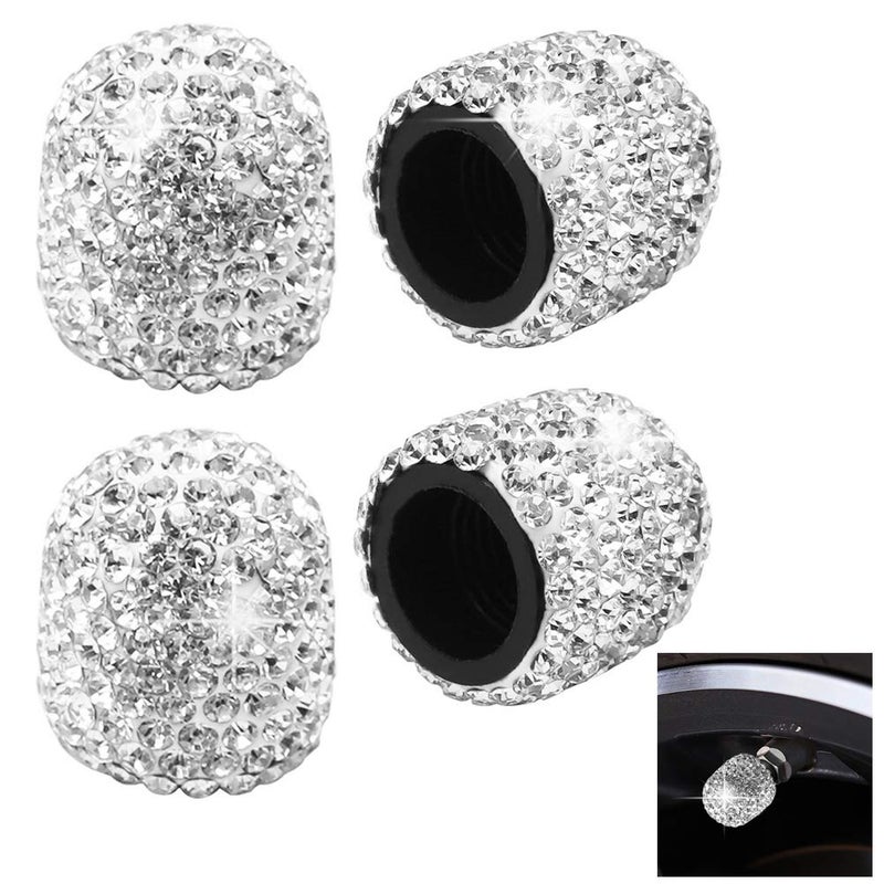 SUMAJU 4 Pack Bling Valve Stem Caps, Sparkling White Handmade Crystal Rhinestone Car Tire Valve Caps Bling Car Stem Covers Xmas Decor Chrome Attractive Dustproof - Image 2